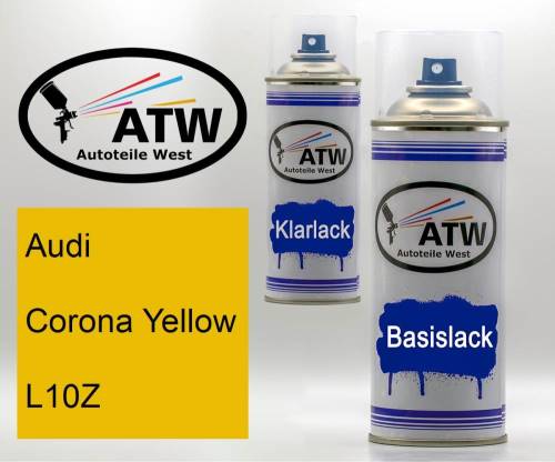 Audi, Corona Yellow, L10Z: 400ml Sprühdose + 400ml Klarlack - Set, von ATW Autoteile West.